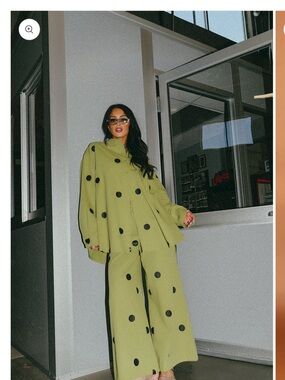 Dressed in LALA Olive Green Polka Dot Wide-Leg Pants